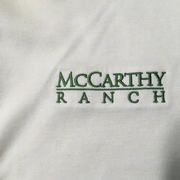 Travis Mathew Polo Shirt Mens Large yellow beige Golf McCarthy ranch embroidered - Picture 2 of 10